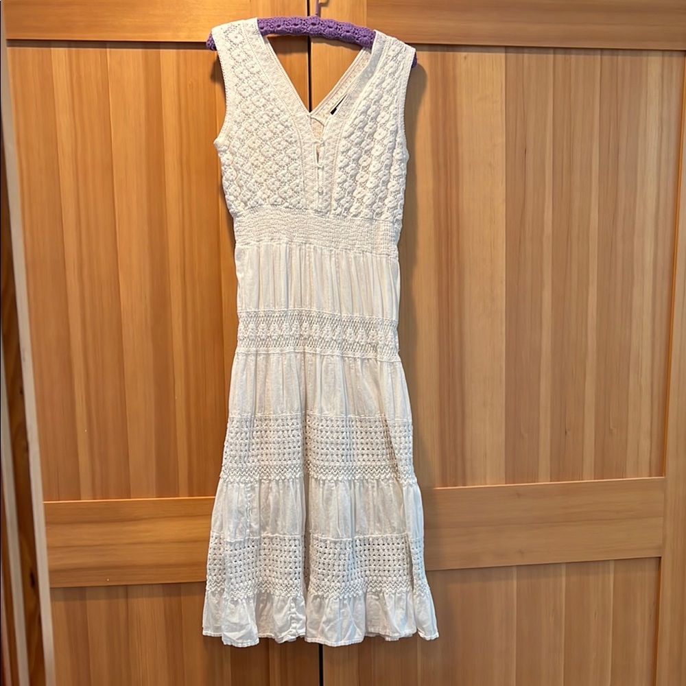 Vintage NAOO White Crochet and Lace Tiered Maxi Sundress